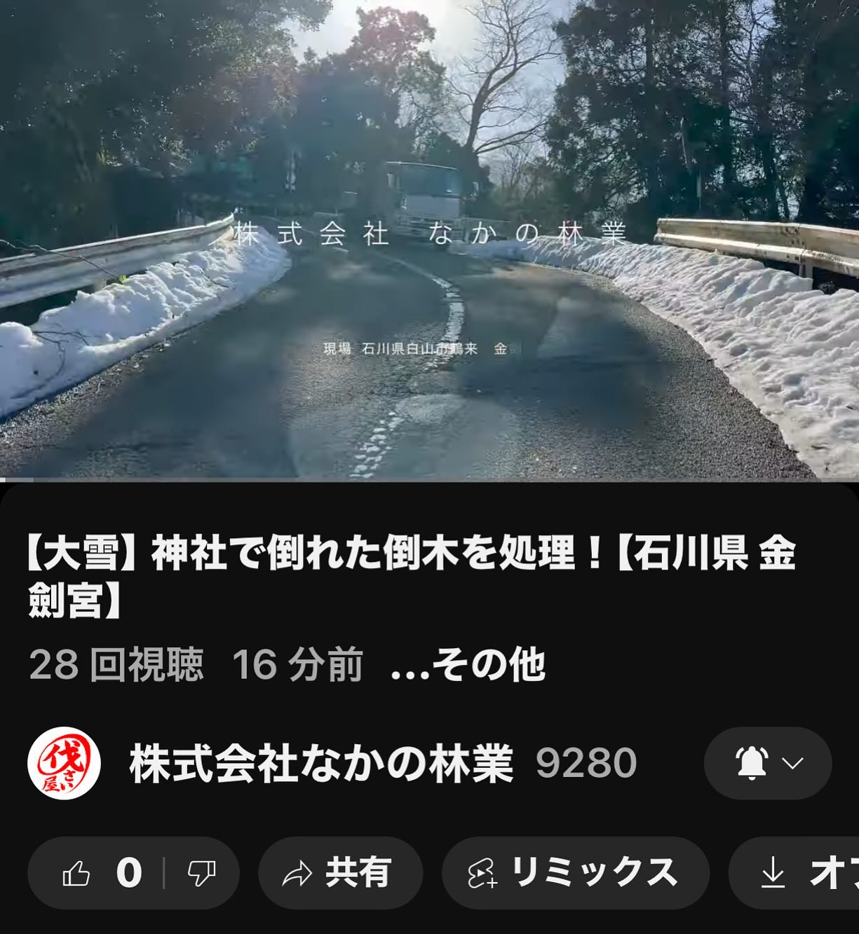 最新YouTube️金剣宮　雪による倒木編️________________________________⁡樹木でお困りの方は"株式会社なかの林業"にお任せ下さい！従業員も随時募集中です☘️お問合せはHP、DM、お電話にて！https://nakano-ringyo.jp⁡〒920-2133石川県白山市鶴来大国町西517℡: 076-272-4885fax: 076-272-8745________________________________⁡#伐採 #特殊伐採 #林業 #除草 #主伐 #間伐 #森林経営計画 #森林環境譲与税 #森林管理制度 #スマート林業 #国有林 #県有林 #市有林 #民有林 #公社林 #屋敷林 #素材生産 #造林 #支障木 #線下伐採 #除雪 #石川県 #白山市 #鶴来 #金沢市 #野々市市 #小松市 #能美市 #なかの林業